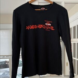 Harley-Davidson Black Long Sleeve with Red Floral Design